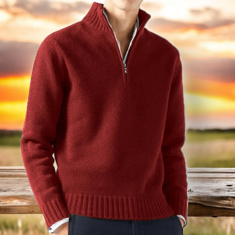 Men's Merino Wool Quarter-Zip Pullover Knit Jumper Sweater