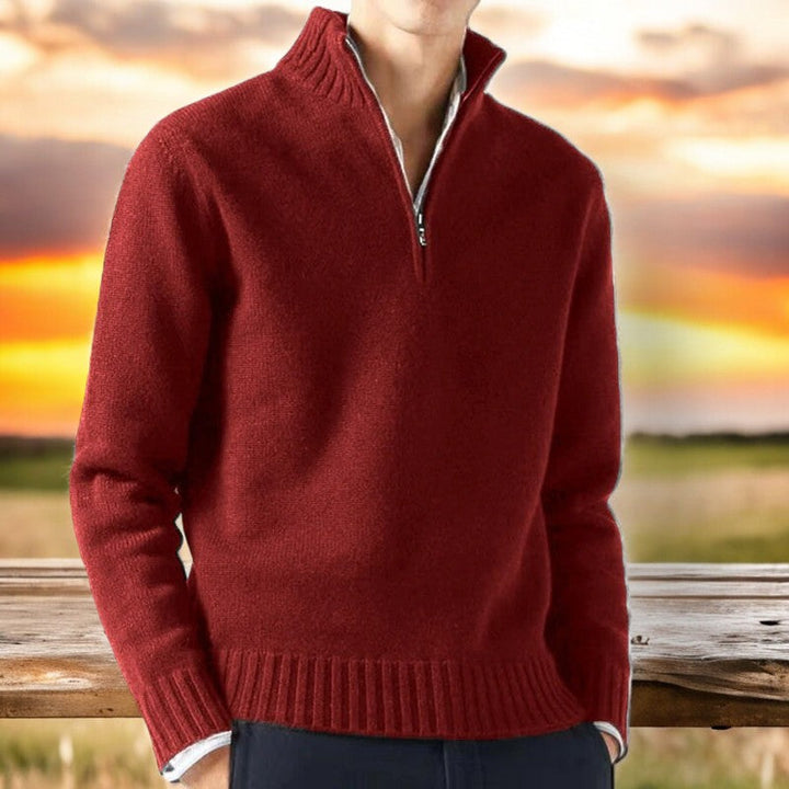 Men's Merino Wool Quarter-Zip Pullover Knit Jumper Sweater