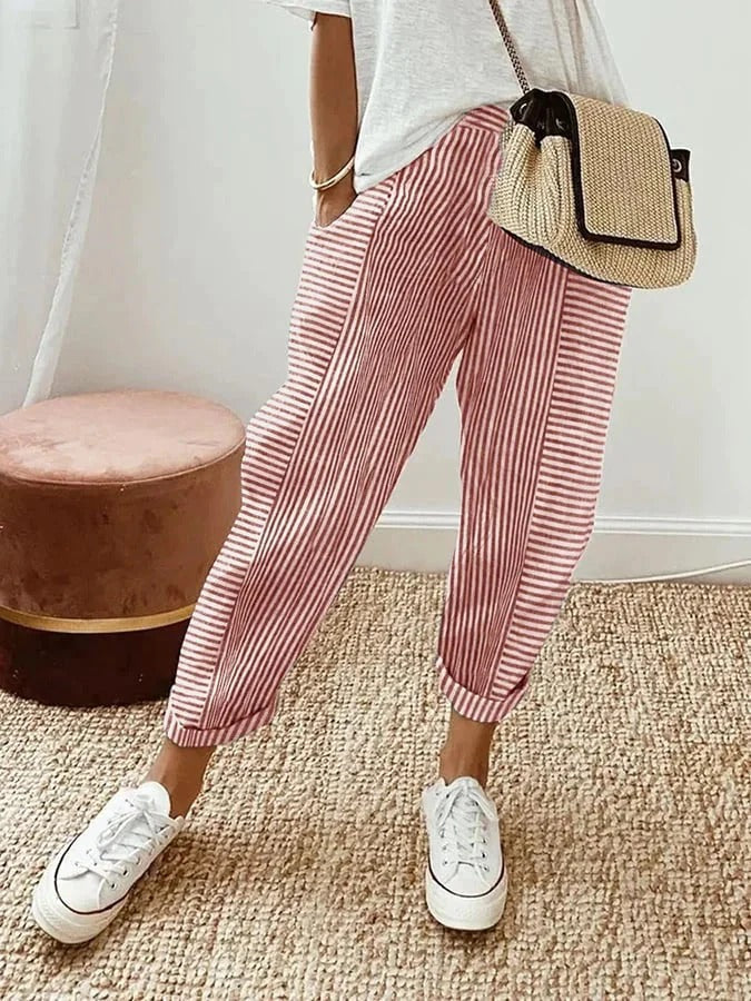 Women’s Linen Striped Wide-Leg Trousers