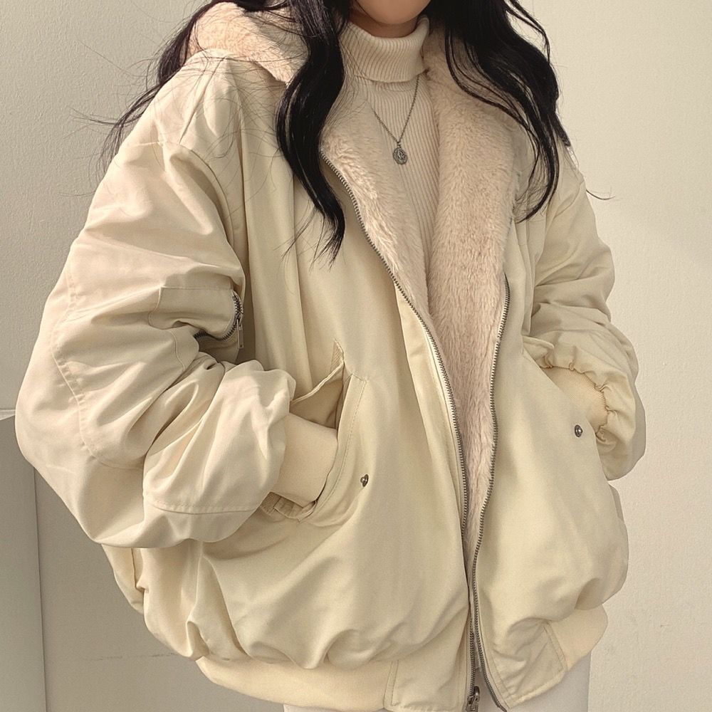 Women's Fleece Lined Zip Up Hoodie Jacket Oversized Casual Outerwear