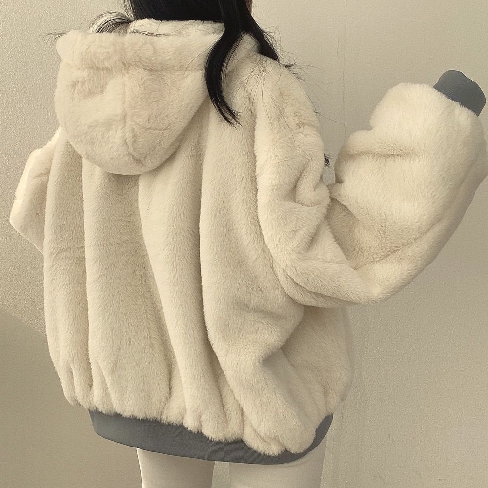 Women's Fleece Lined Zip Up Hoodie Jacket Oversized Casual Outerwear