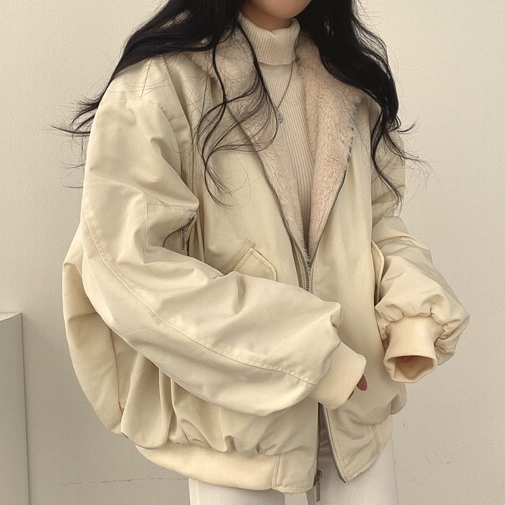 Women's Fleece Lined Zip Up Hoodie Jacket Oversized Casual Outerwear