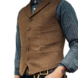 Men's Wool Tweed Waistcoat Vintage Notch Lapel Vest