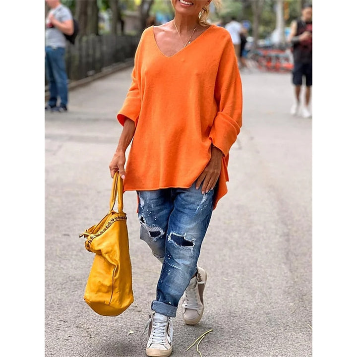 Women's Knit V-Neck Drop-Shoulder Sweater