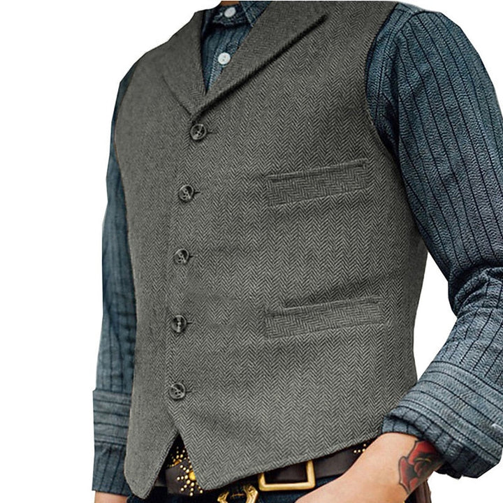 Men's Wool Tweed Waistcoat Vintage Notch Lapel Vest