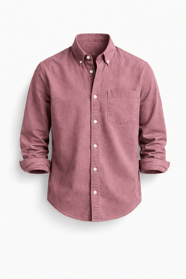 Men's Lightweight Denim Shirt Long Sleeve Button Down Work Top