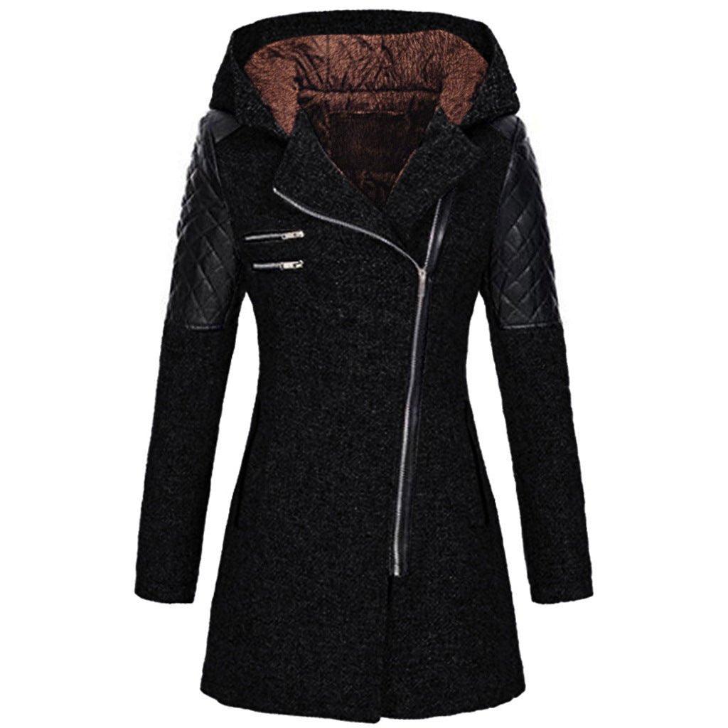 Women’s Fleece Hooded Longline Asymmetric Coat