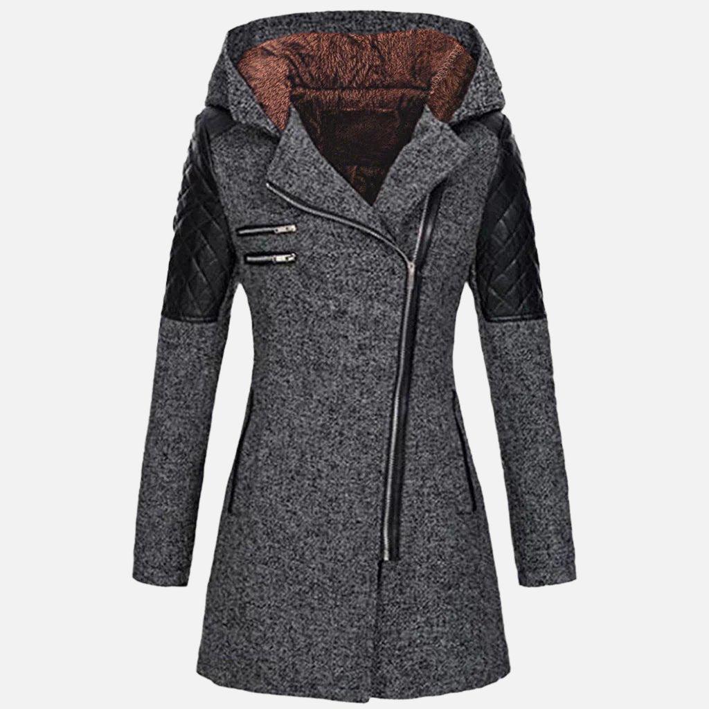 Women’s Fleece Hooded Longline Asymmetric Coat