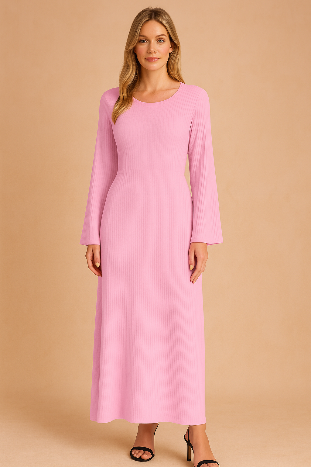 Women’s Ribbed Knit Long-Sleeve Maxi Dress
