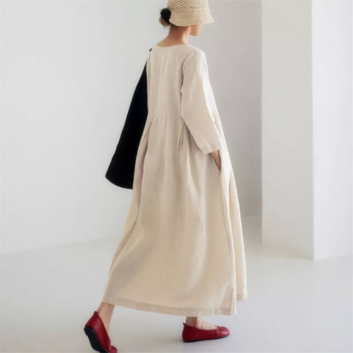 Women's Linen Maxi Dress Loose Fit Long Sleeve Kaftan Dress