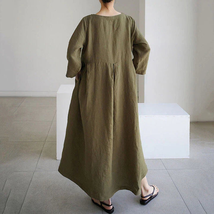 Women's Linen Maxi Dress Loose Fit Long Sleeve Kaftan Dress