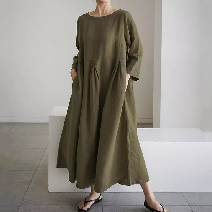 Women's Linen Maxi Dress Loose Fit Long Sleeve Kaftan Dress