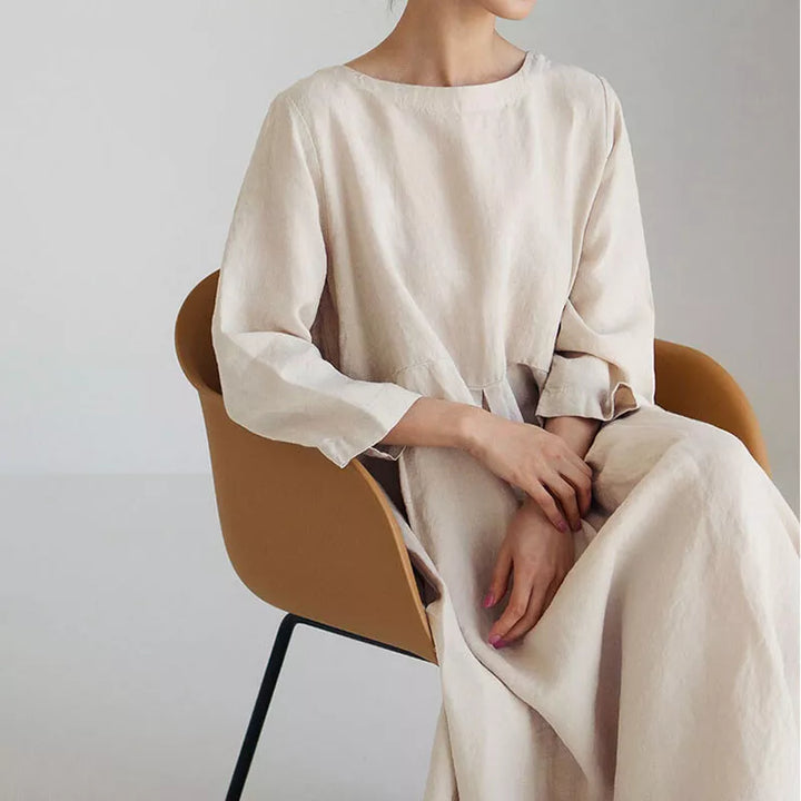 Women's Linen Maxi Dress Loose Fit Long Sleeve Kaftan Dress