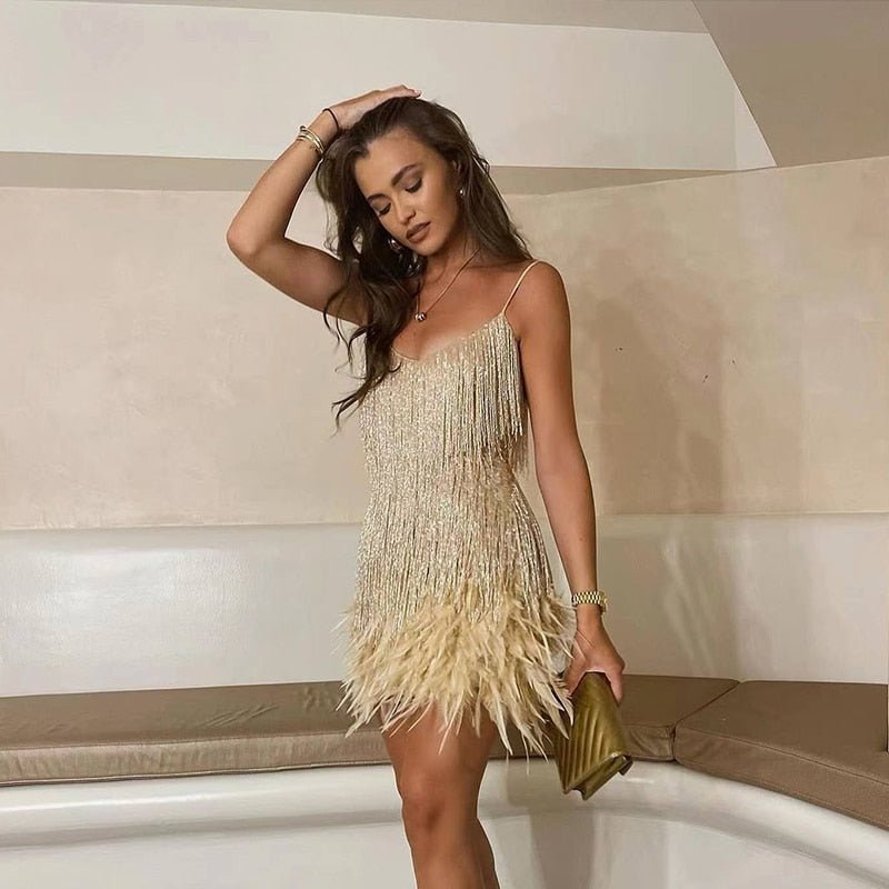 Women's Satin Fringe Flapper Party Mini Dress