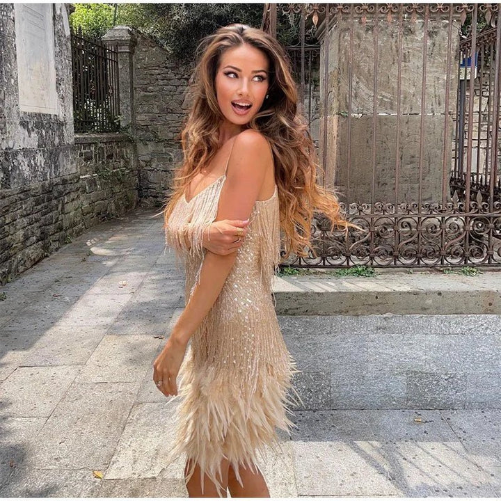 Women's Satin Fringe Flapper Party Mini Dress