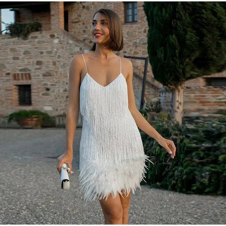 Women's Satin Fringe Flapper Party Mini Dress