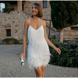 Women's Satin Fringe Flapper Party Mini Dress