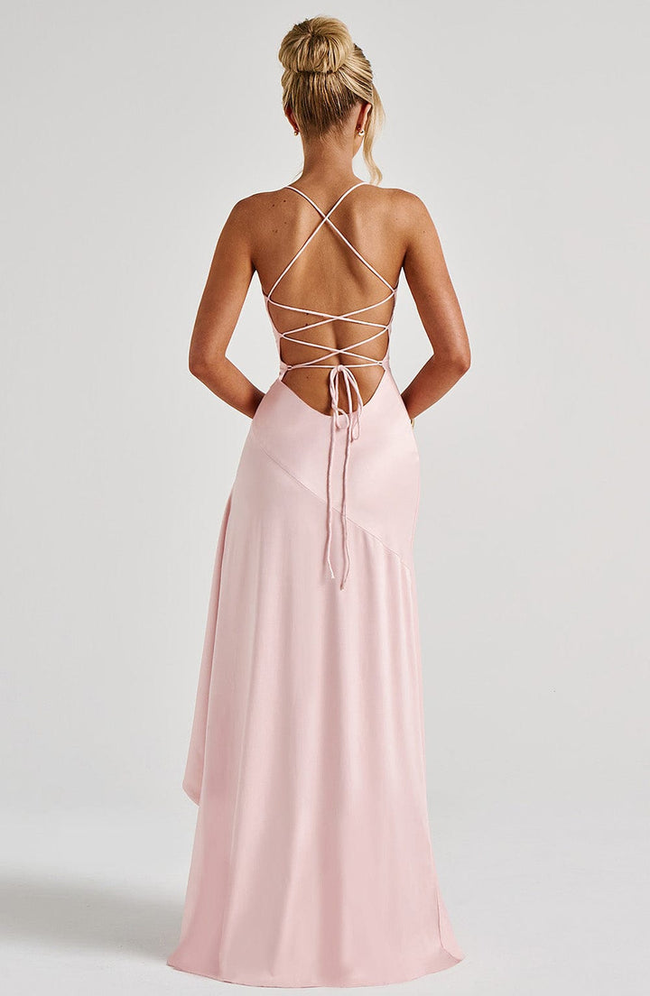 Women's Silk Satin Backless Maxi Dress Prom Gown High Slit Evening Wear