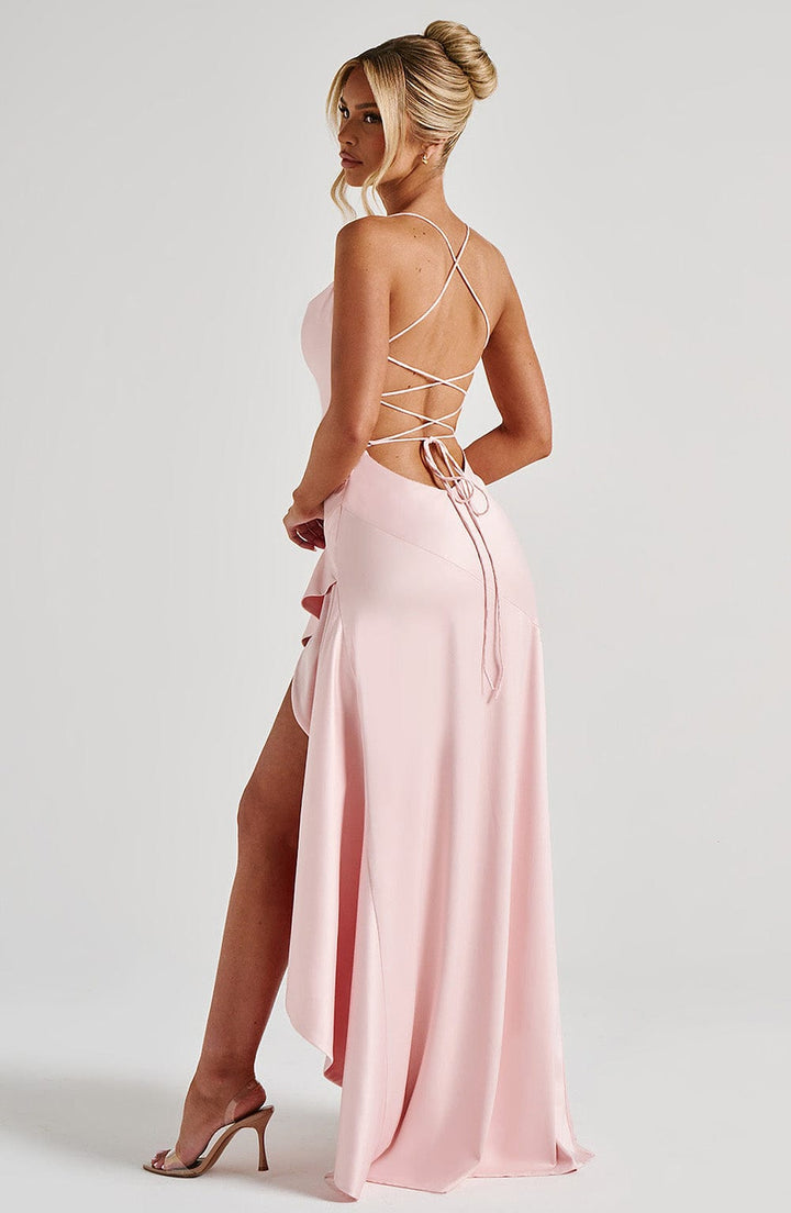 Women's Silk Satin Backless Maxi Dress Prom Gown High Slit Evening Wear