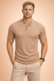 Men's Henley Shirt Short Sleeve Linen Blend Casual Slim Fit Tee