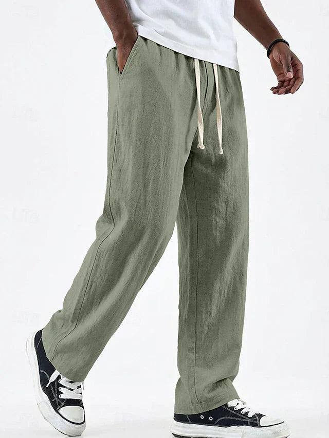 Men's Linen Trousers Casual Wide Leg Drawstring Lounge Pants