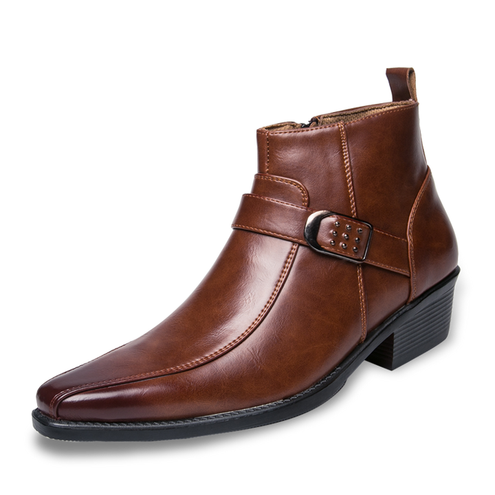 Men's Leather Ankle Boots Buckle Dress Shoes Classic Formal Footwear