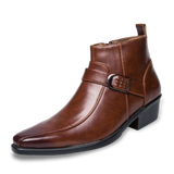 Men's Leather Ankle Boots Buckle Dress Shoes Classic Formal Footwear