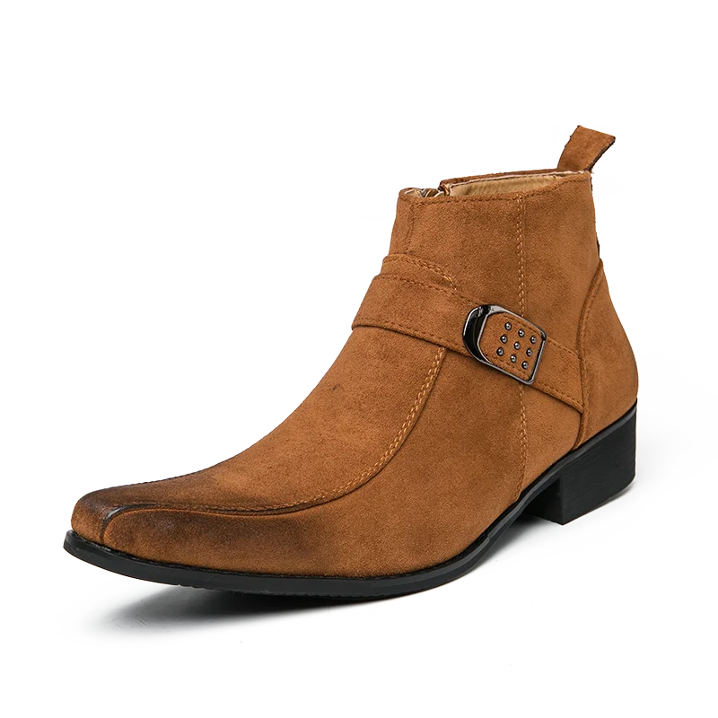 Men's Leather Ankle Boots Buckle Dress Shoes Classic Formal Footwear