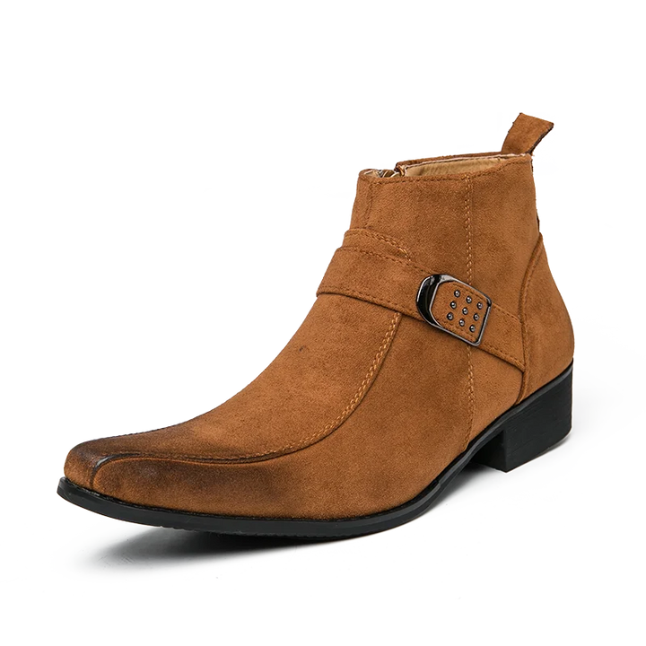 Men's Leather Ankle Boots Buckle Dress Shoes Classic Formal Footwear
