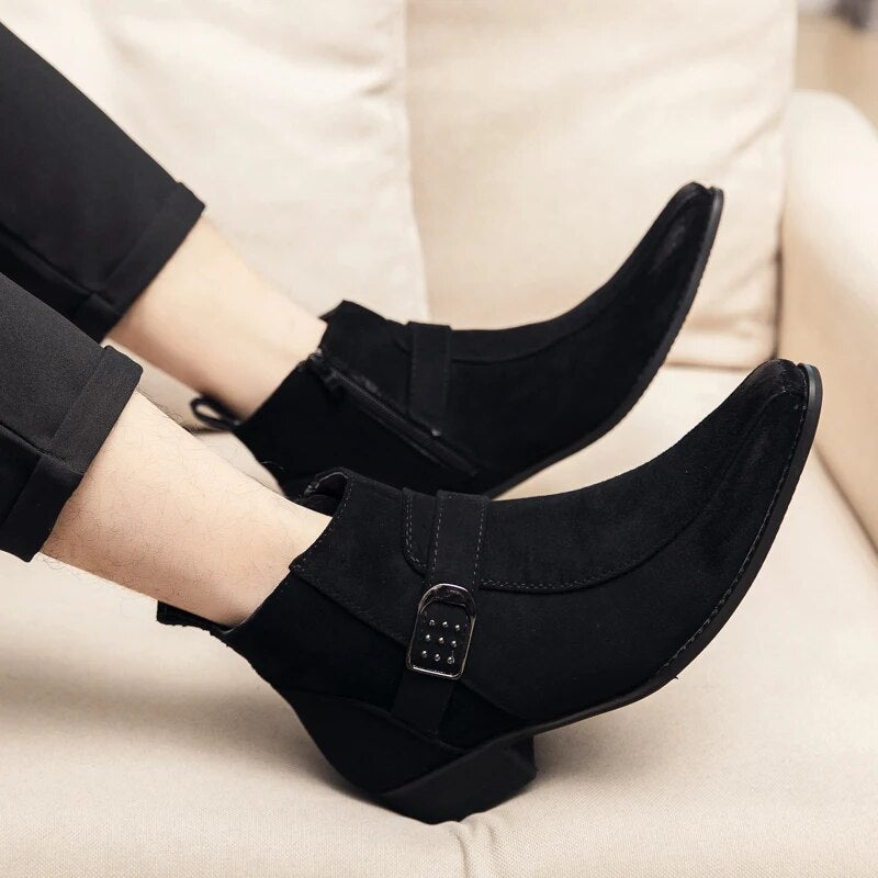 Men's Leather Ankle Boots Buckle Dress Shoes Classic Formal Footwear