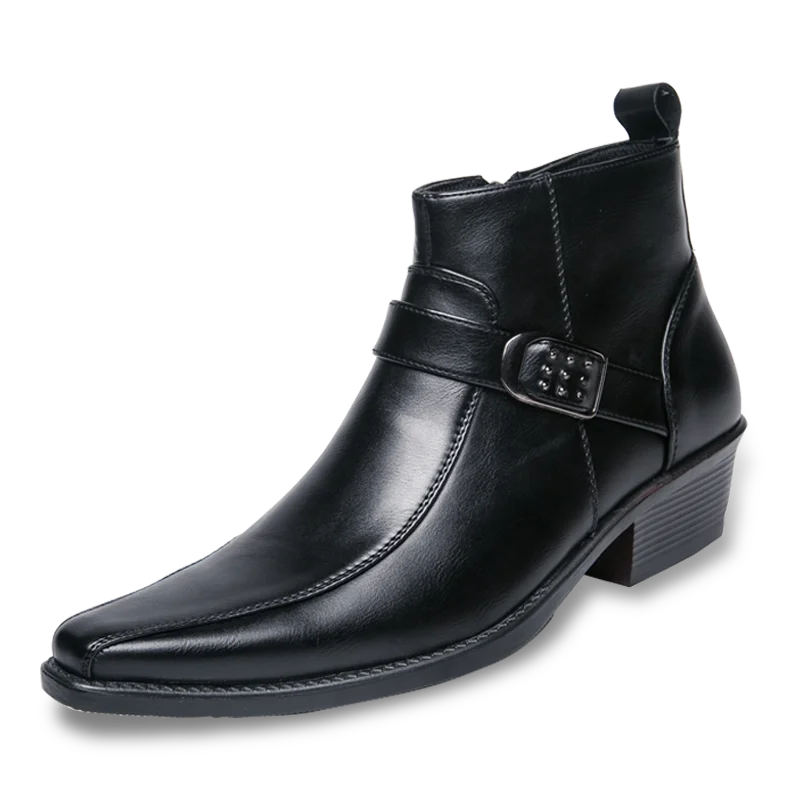 Men's Leather Ankle Boots Buckle Dress Shoes Classic Formal Footwear