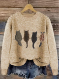 Women Long Sleeve Knit Cat Graphic Pullover Sweater