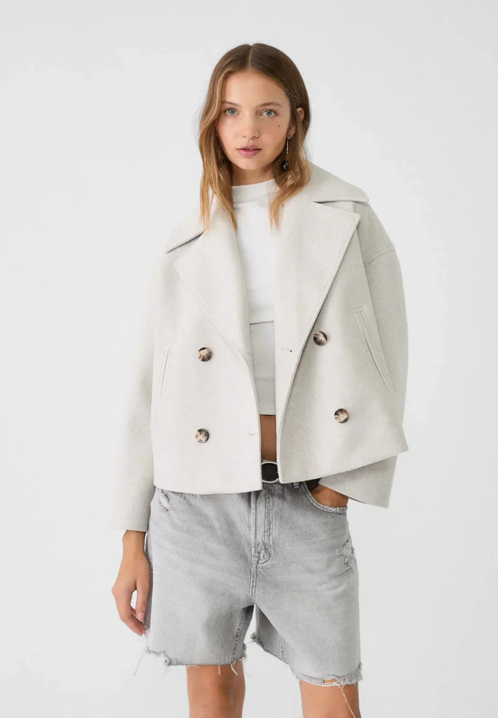 Women's Wool Mix Double Breasted Crop Coat