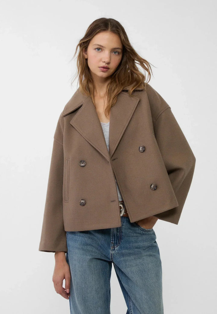 Women's Wool Mix Double Breasted Crop Coat