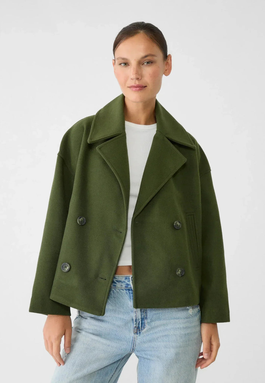 Women's Wool Mix Double Breasted Crop Coat