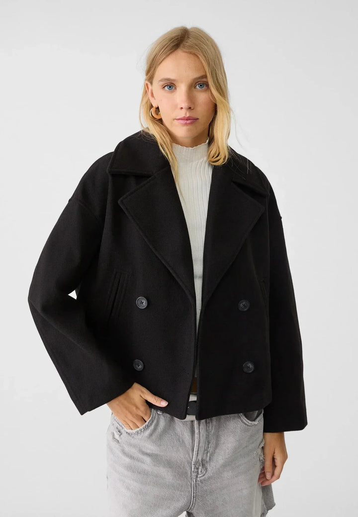 Women's Wool Mix Double Breasted Crop Coat