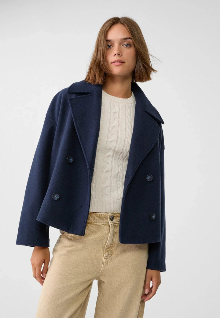 Women's Wool Mix Double Breasted Crop Coat
