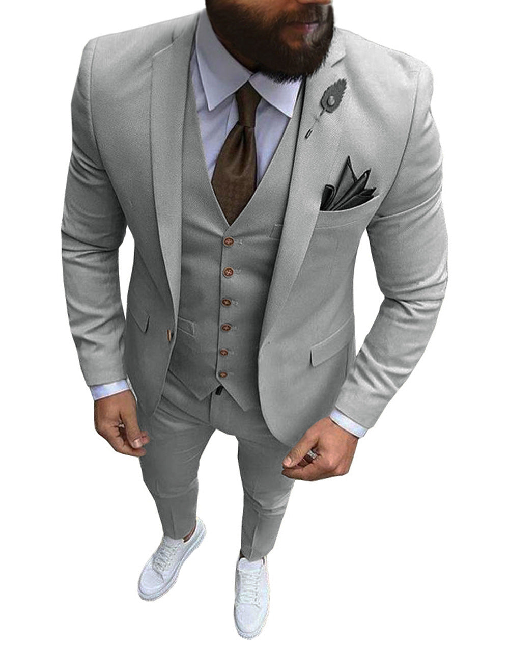 Men's Three Piece Slim Fit Wool Mix Wedding Formal Suit