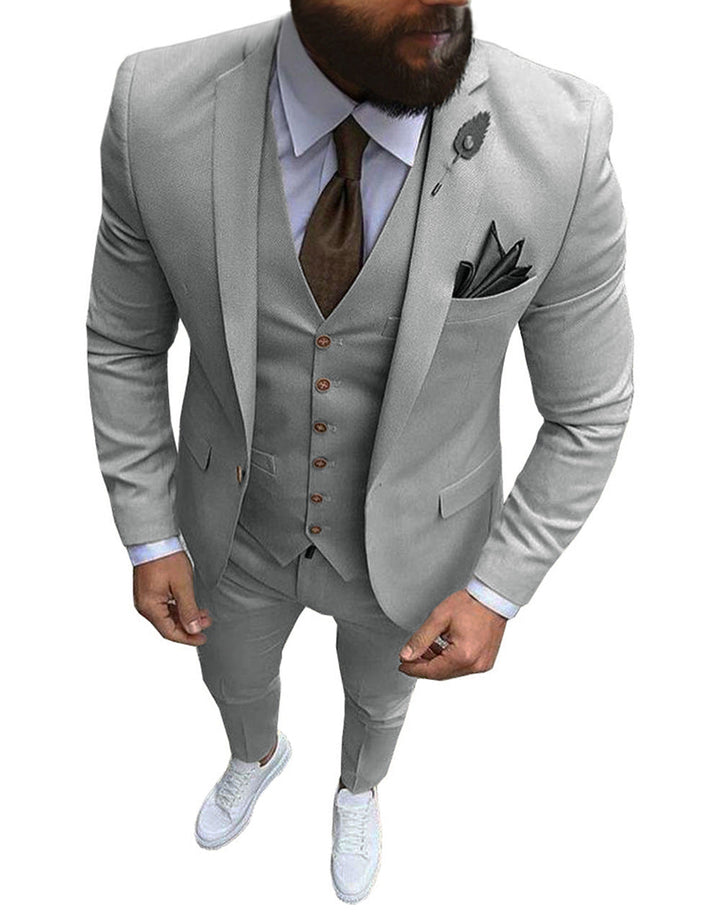 Men's Three Piece Slim Fit Wool Mix Wedding Formal Suit