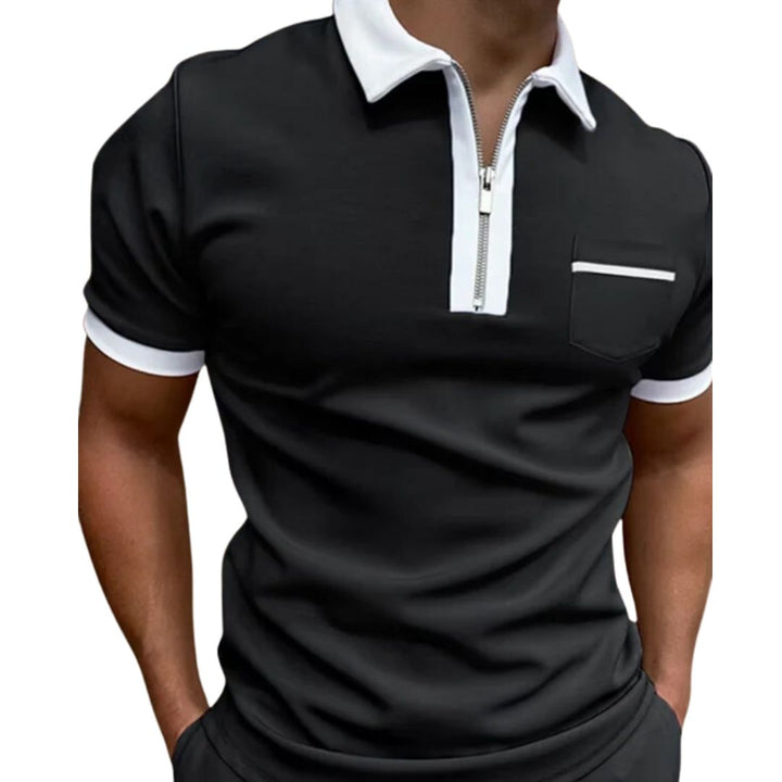 Polo zippé pour homme, coupe ajustée, manches courtes, en maille