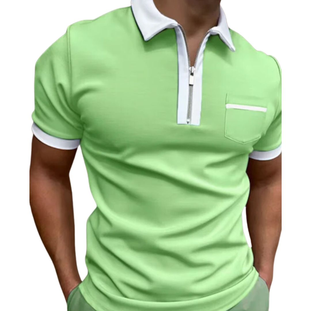 Polo zippé pour homme, coupe ajustée, manches courtes, en maille