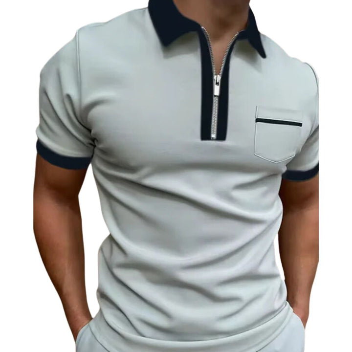 Polo zippé pour homme, coupe ajustée, manches courtes, en maille