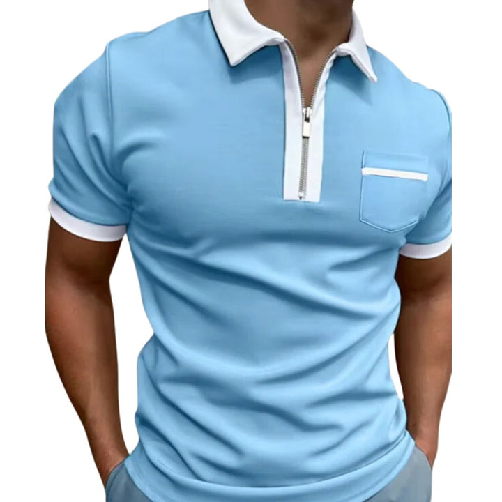 Polo zippé pour homme, coupe ajustée, manches courtes, en maille