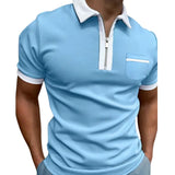 Polo zippé pour homme, coupe ajustée, manches courtes, en maille