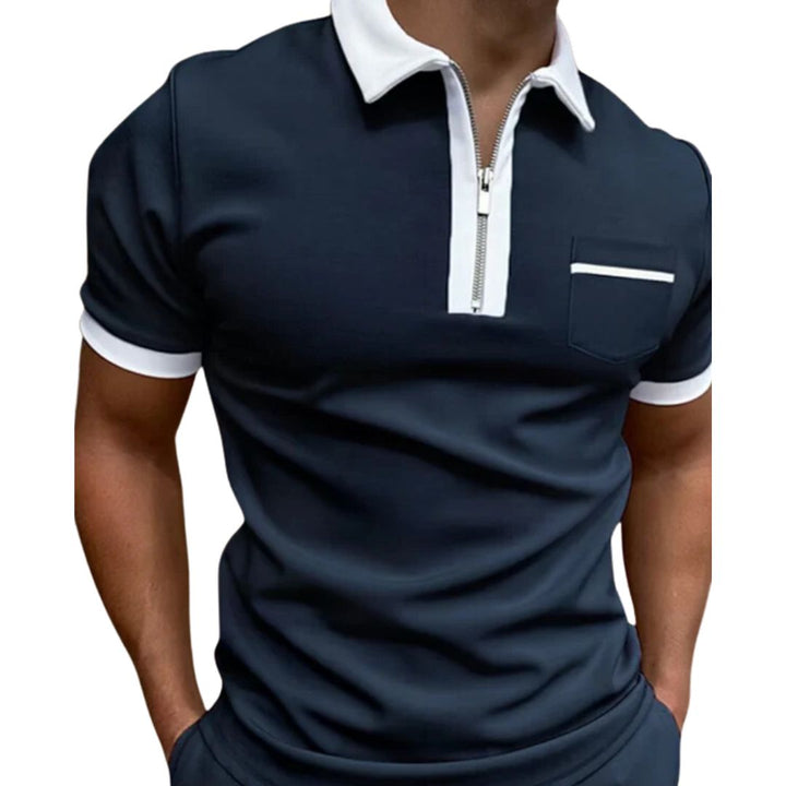 Polo zippé pour homme, coupe ajustée, manches courtes, en maille