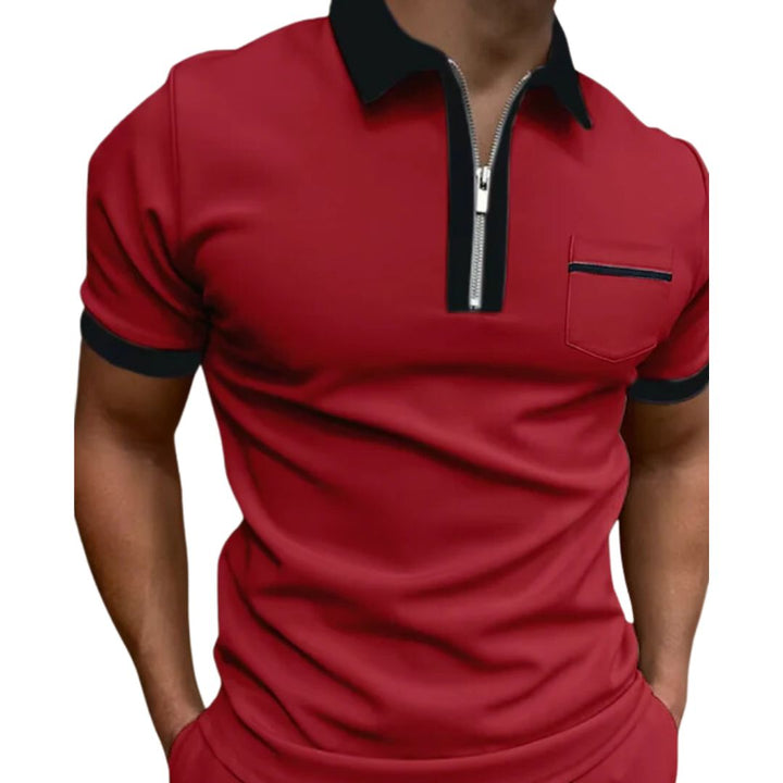 Polo zippé pour homme, coupe ajustée, manches courtes, en maille