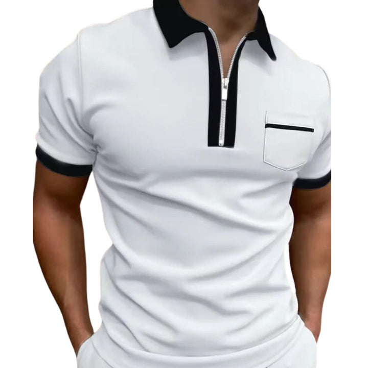 Polo zippé pour homme, coupe ajustée, manches courtes, en maille