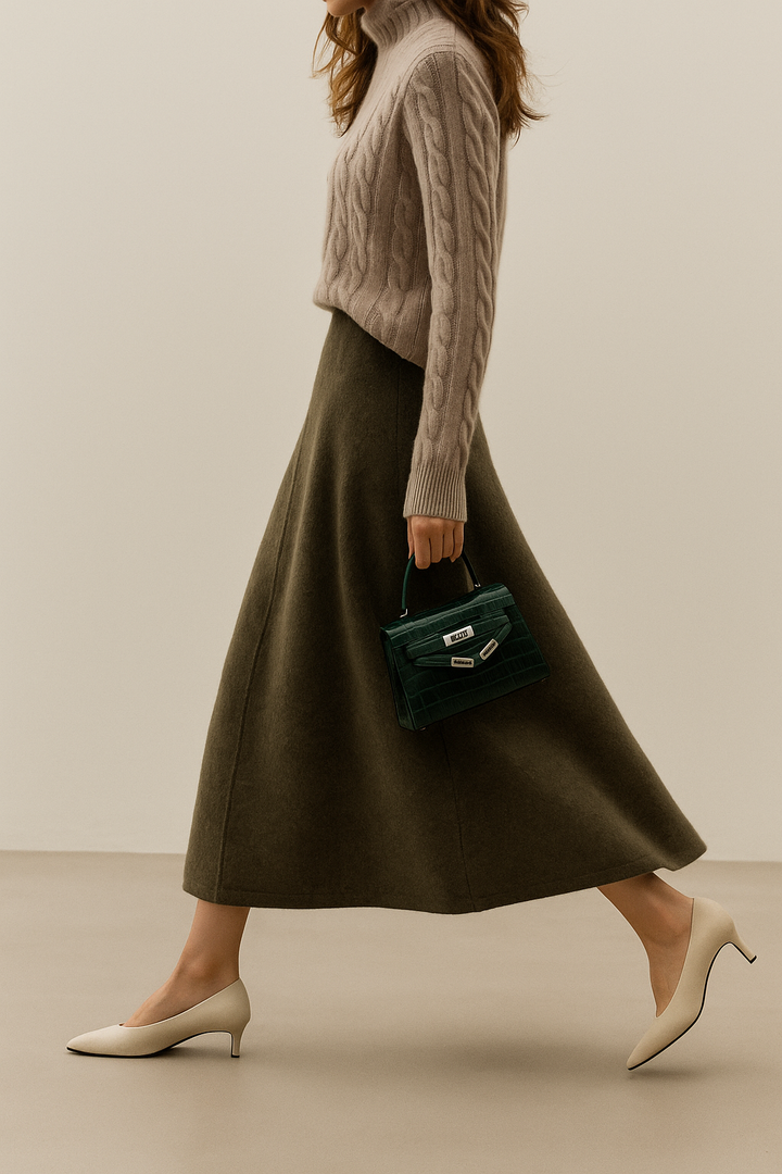 Women's Wool Knit Midi Skirt