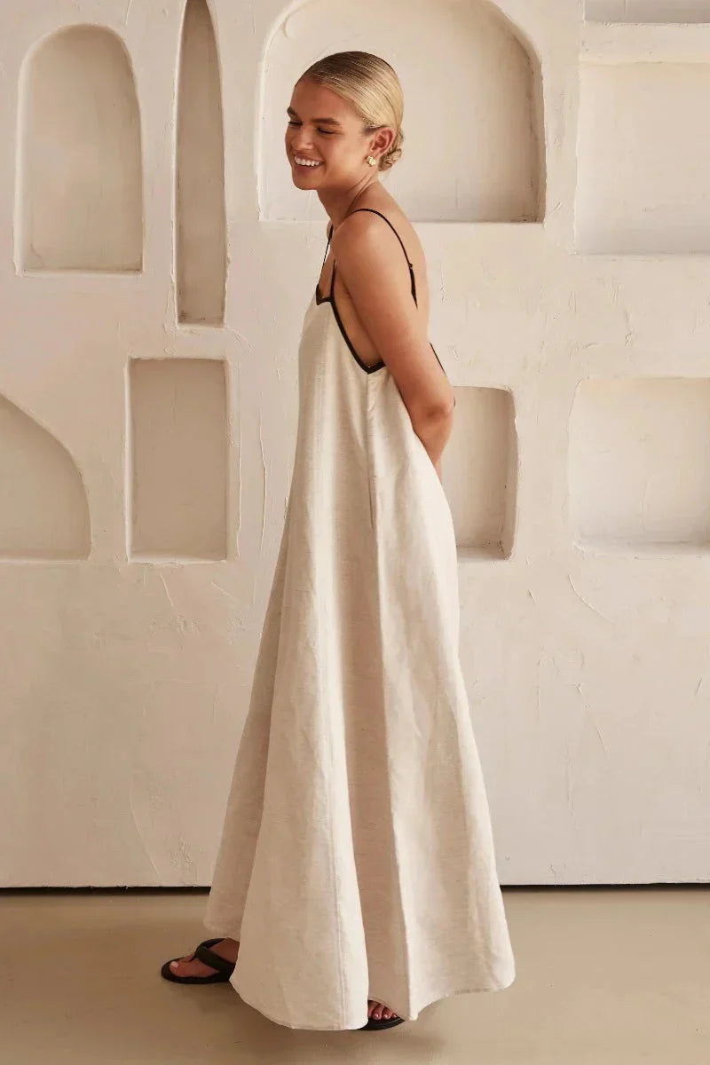 Women's Linen Maxi Dress Sundress Linen Cami Loose Fit A-Line Dress