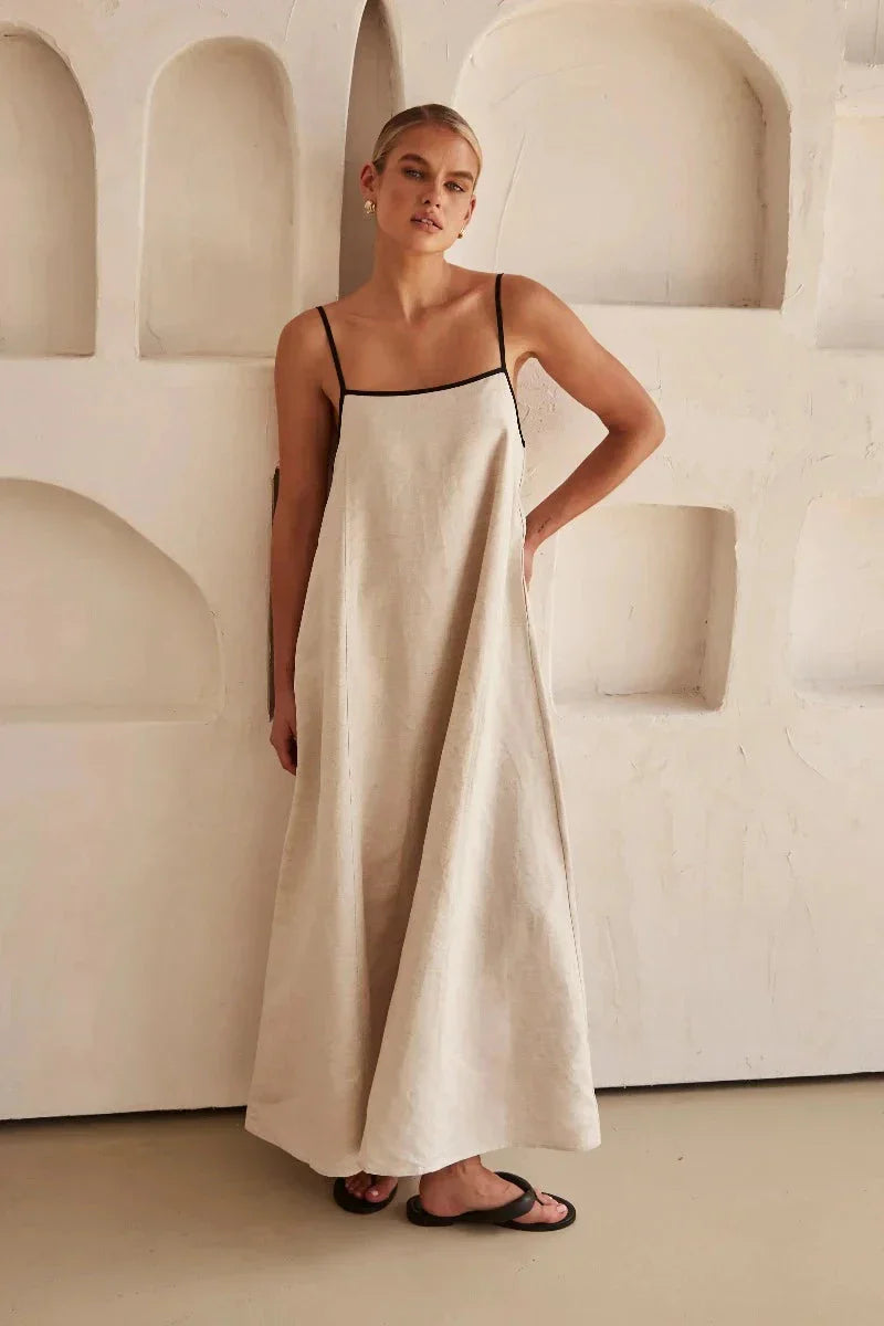 Women's Linen Maxi Dress Sundress Linen Cami Loose Fit A-Line Dress